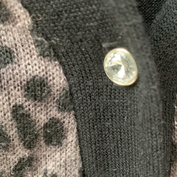 B' leev Leopard Animal Print Cardigan Black & Gray Sweater w/ Rhinestone Buttons - Picture 8 of 11